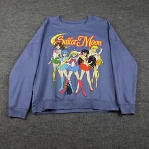 Sailor Moon Sweatshirt Womens Large Blue Crewneck Pullover Anime Graphic